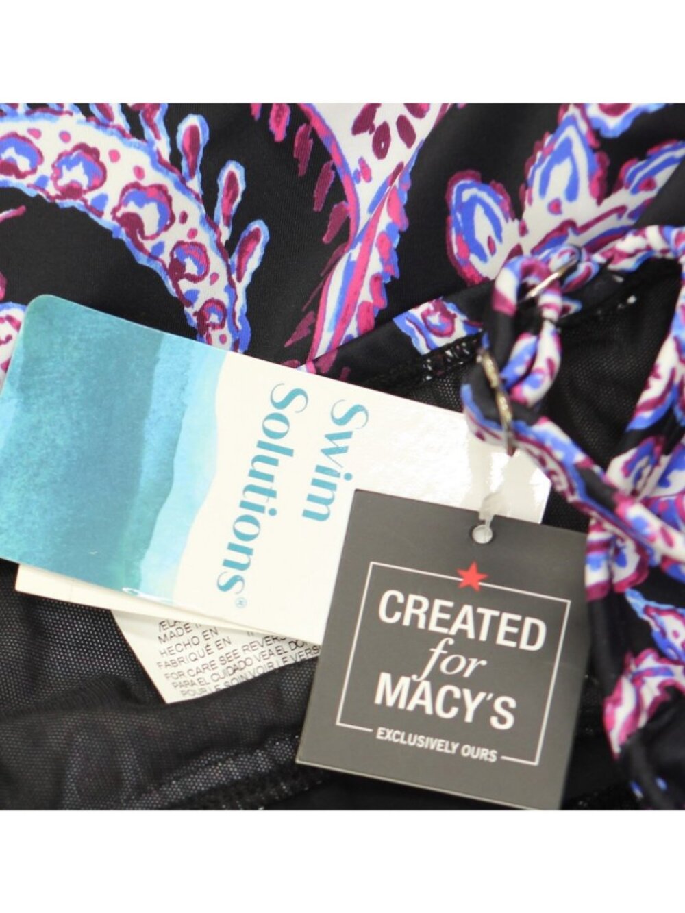 NWT Swim Solutions Control Swim Dress One Piece Dancing Paisley Black Multi 14 - Picture 6 of 6